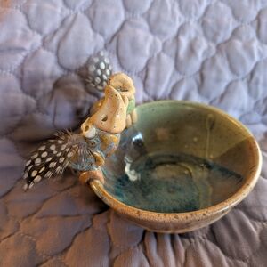 Handcrafted Ceramic Trinket Bowl With Two Feathered Birds